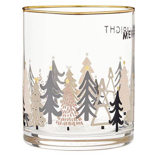 Gold Rimmed Merry & Bright Rocks Glass