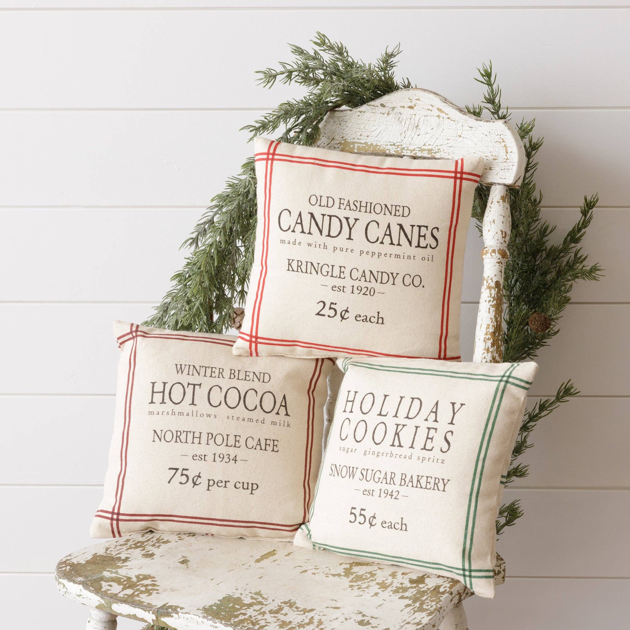Hot Cocoa, Candy Canes, Cookies Grain Sack Pillows