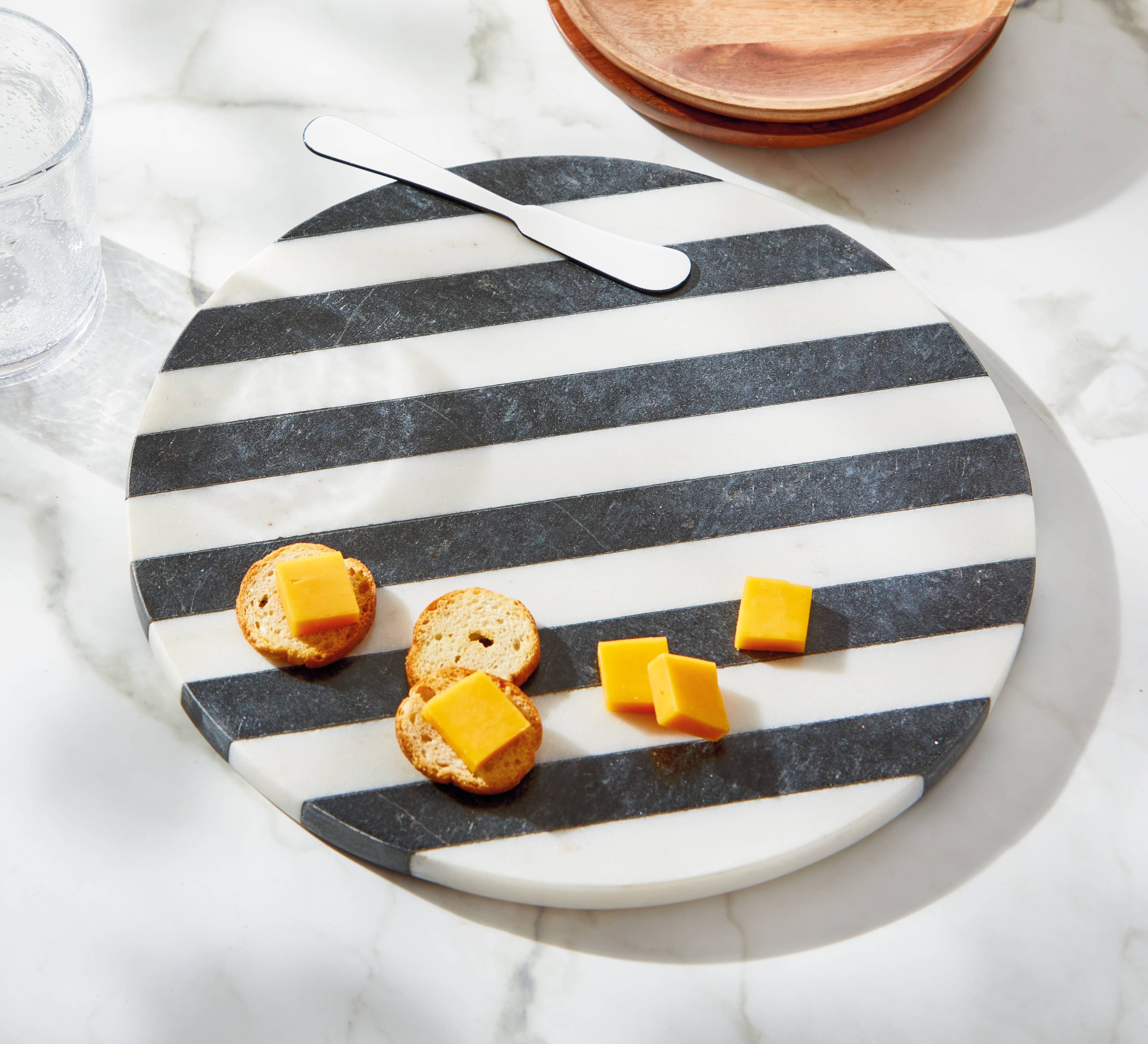 Striped Round Marble Board Black Multi Everyday