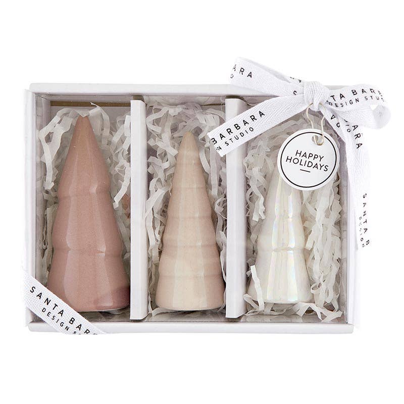 Set of 3 Holiday Ceramic Tree Set - Blush