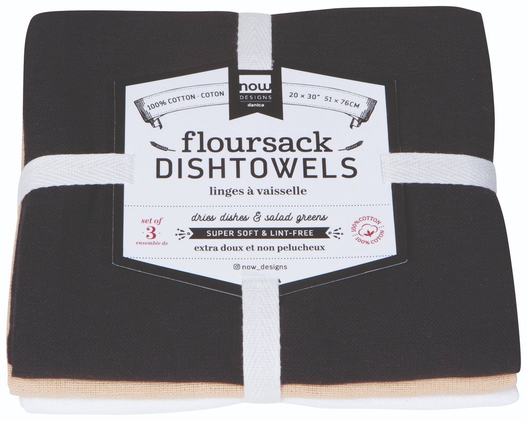 Black Oyster White Floursack Dishtowels Set of 3