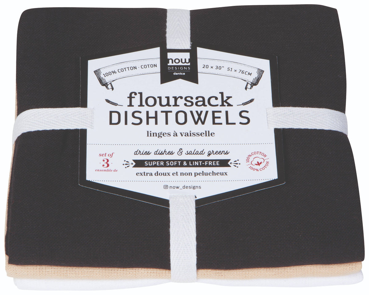 Black Oyster White Floursack Dishtowels Set of 3