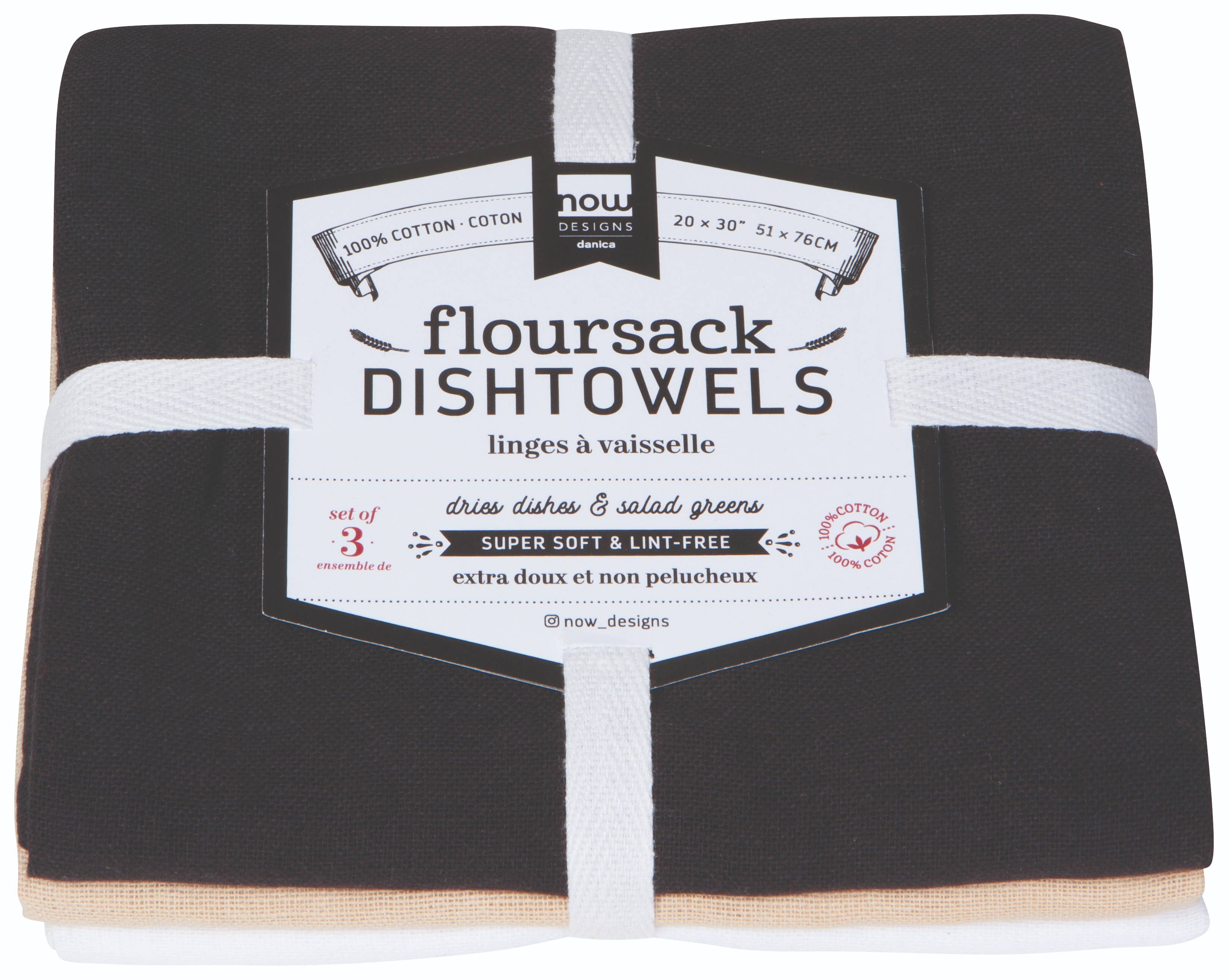 Black Oyster White Floursack Dishtowels Set of 3