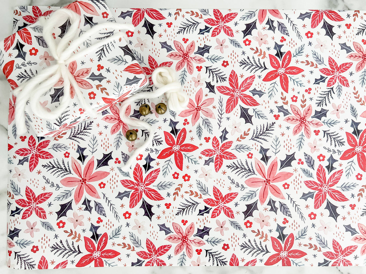 Floral Christmas Wrapping Paper Roll