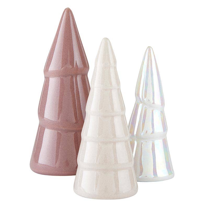 Set of 3 Holiday Ceramic Tree Set - Blush