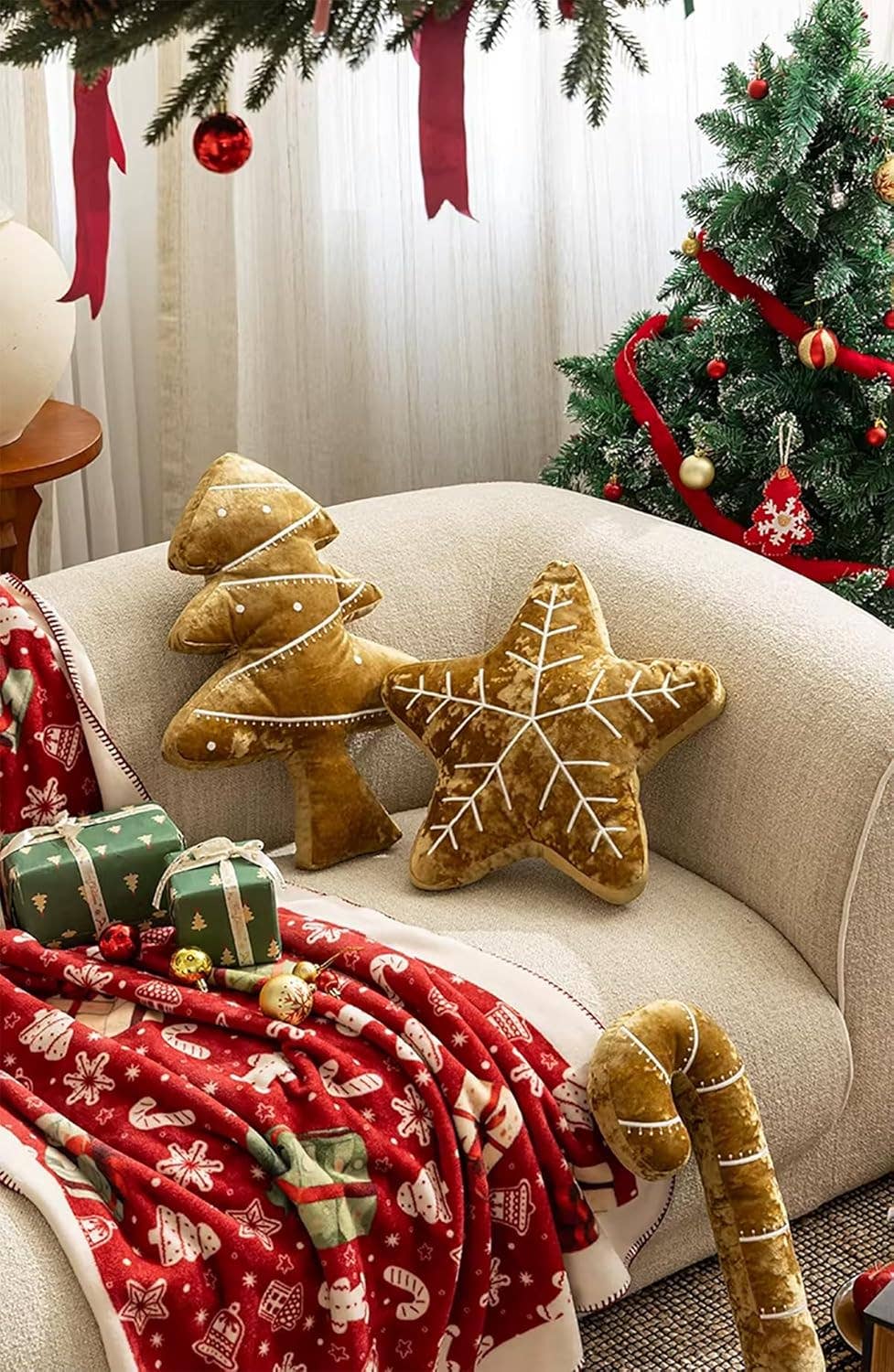 Gold Velvet Christmas Tree Filled Throw Pillow