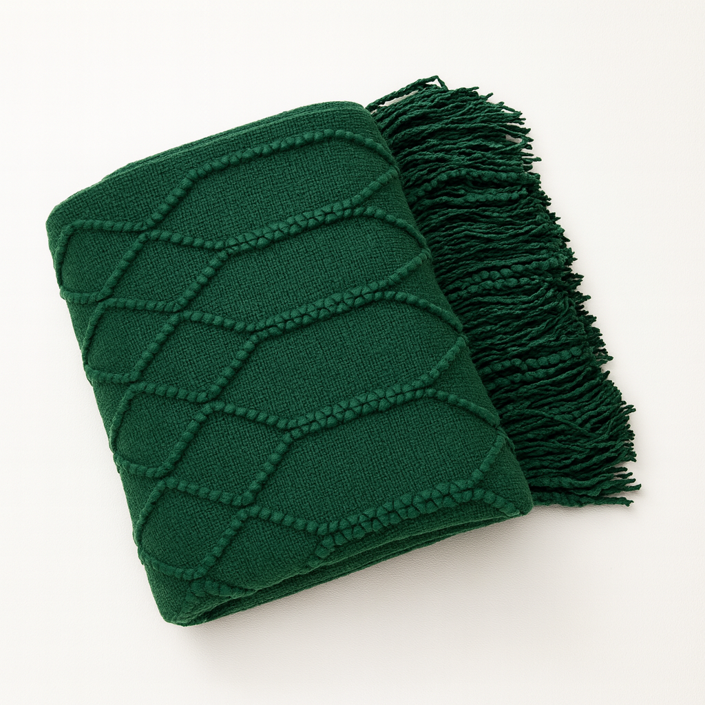 Dark Green Rhombus Diamond Knit Throw Blanket