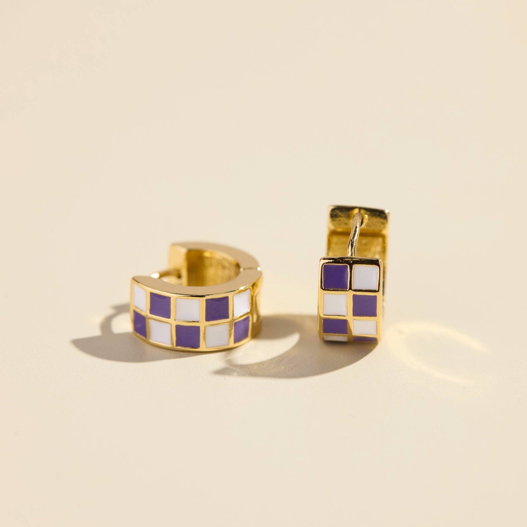 Purple & White Checkered Enamel Huggies