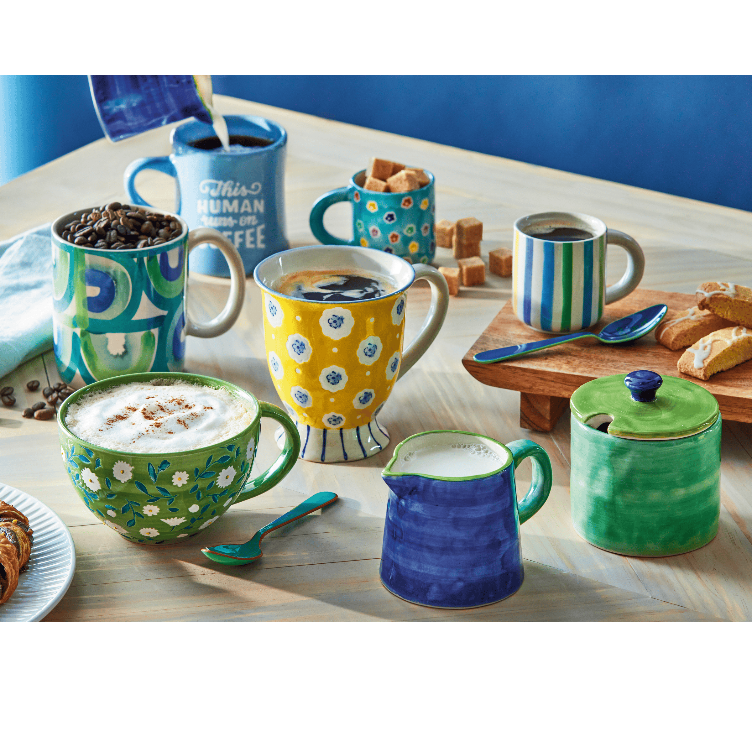 Color Block Cream And Sugar Set of 2 Blue Stoneware Everyday