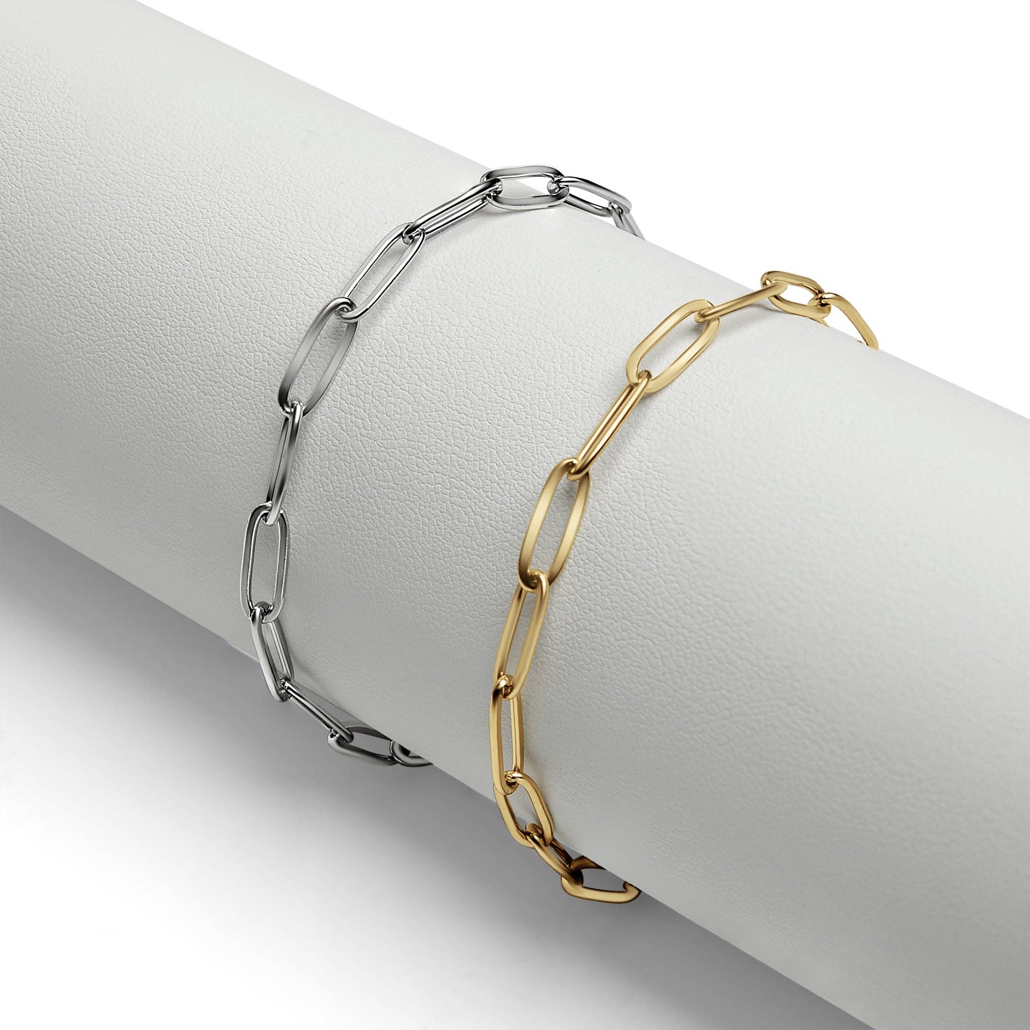 Stainless Steel Paperclip with Charm Keeper Chain Bracelet