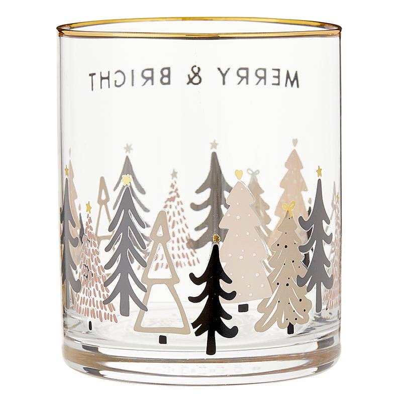 Gold Rimmed Merry & Bright Rocks Glass