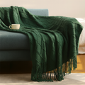 Dark Green Rhombus Diamond Knit Throw Blanket