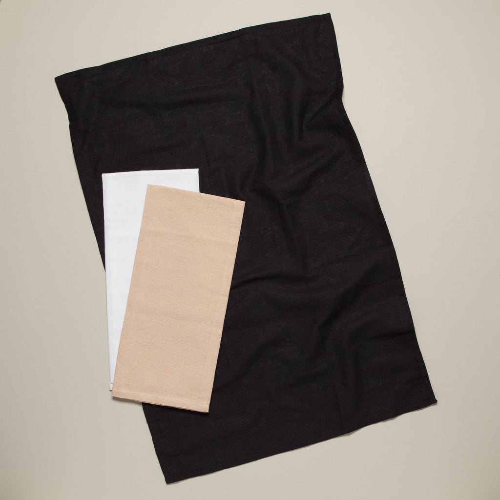 Black Oyster White Floursack Dishtowels Set of 3