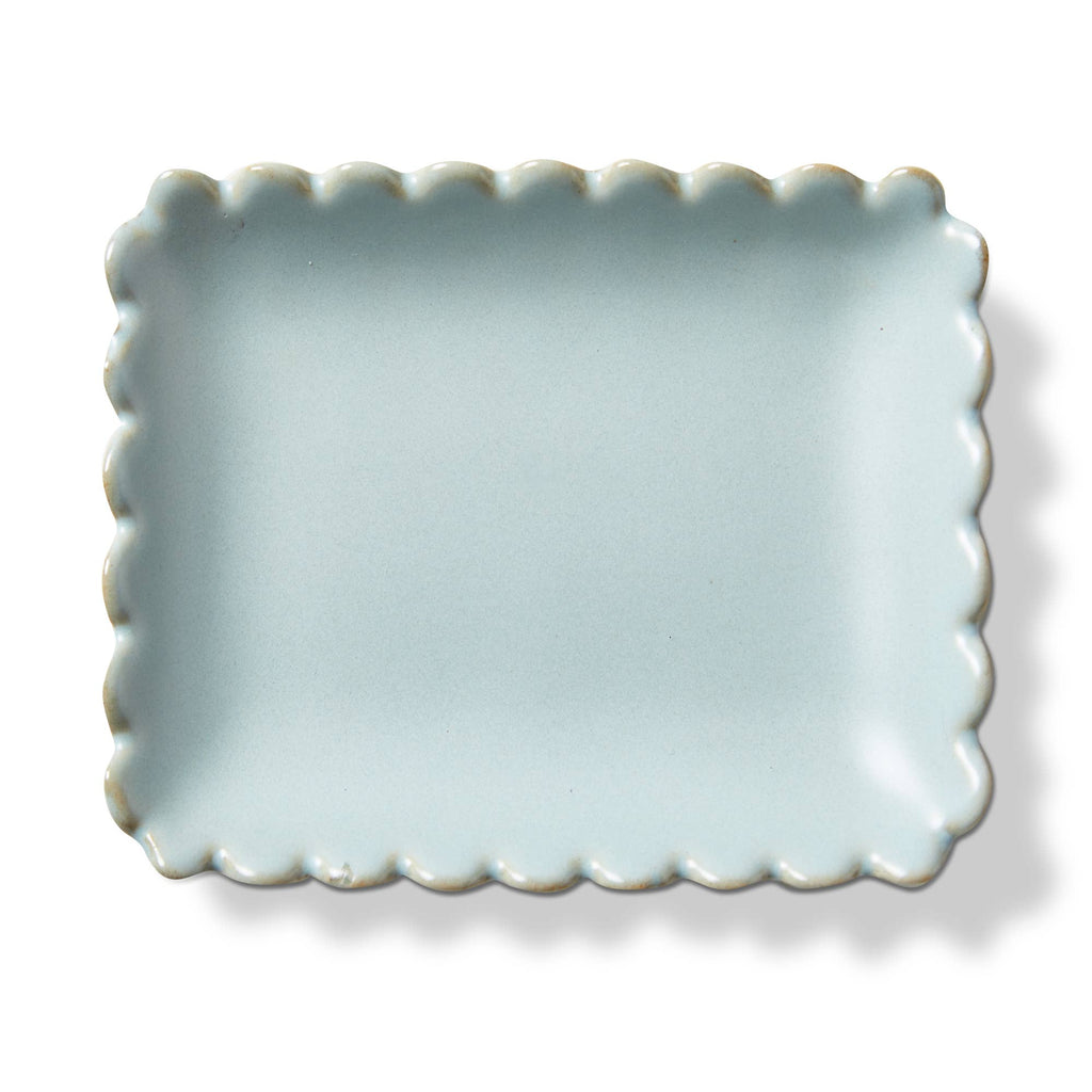 Scallop Rectangle Trinket Dish Light Blue Stoneware