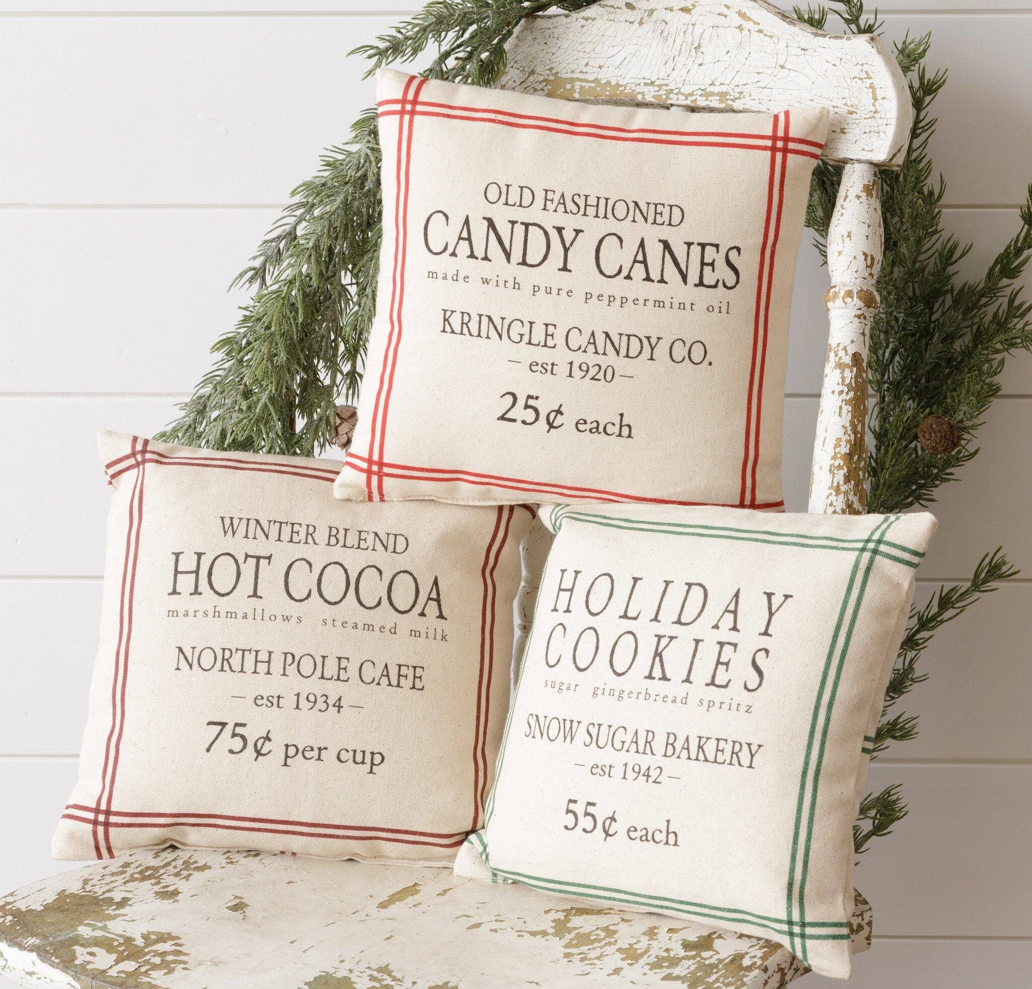 Hot Cocoa, Candy Canes, Cookies Grain Sack Pillows