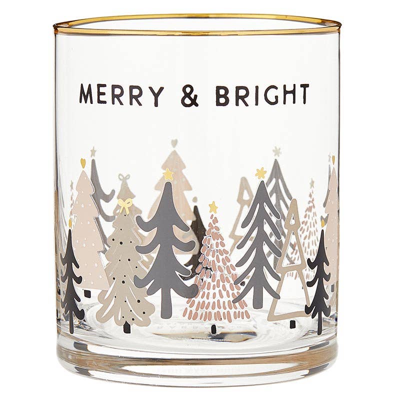 Gold Rimmed Merry & Bright Rocks Glass