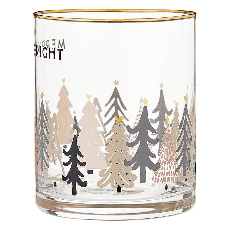 Gold Rimmed Merry & Bright Rocks Glass